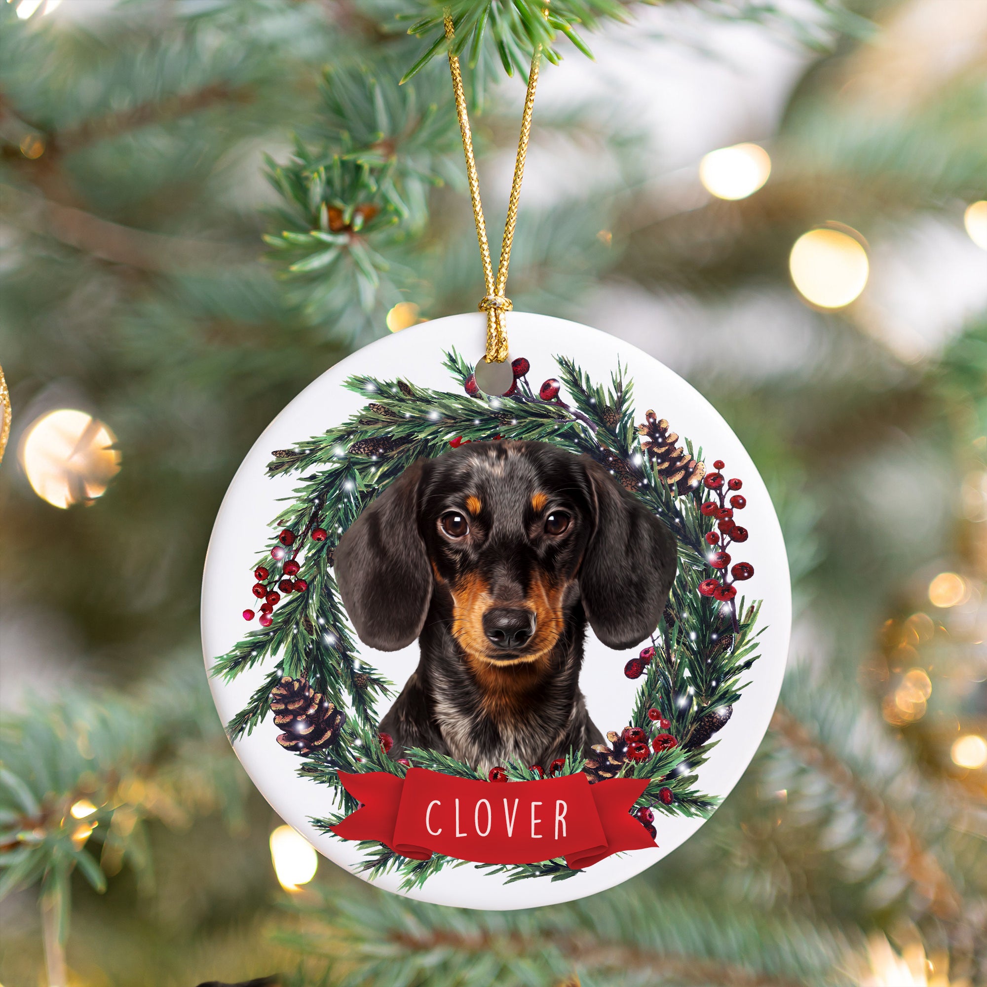 Custom Lovely Pet Photo, Personalized One-Side Printed Ceramic Ornament - Christmas Gift For Pet Lovers
