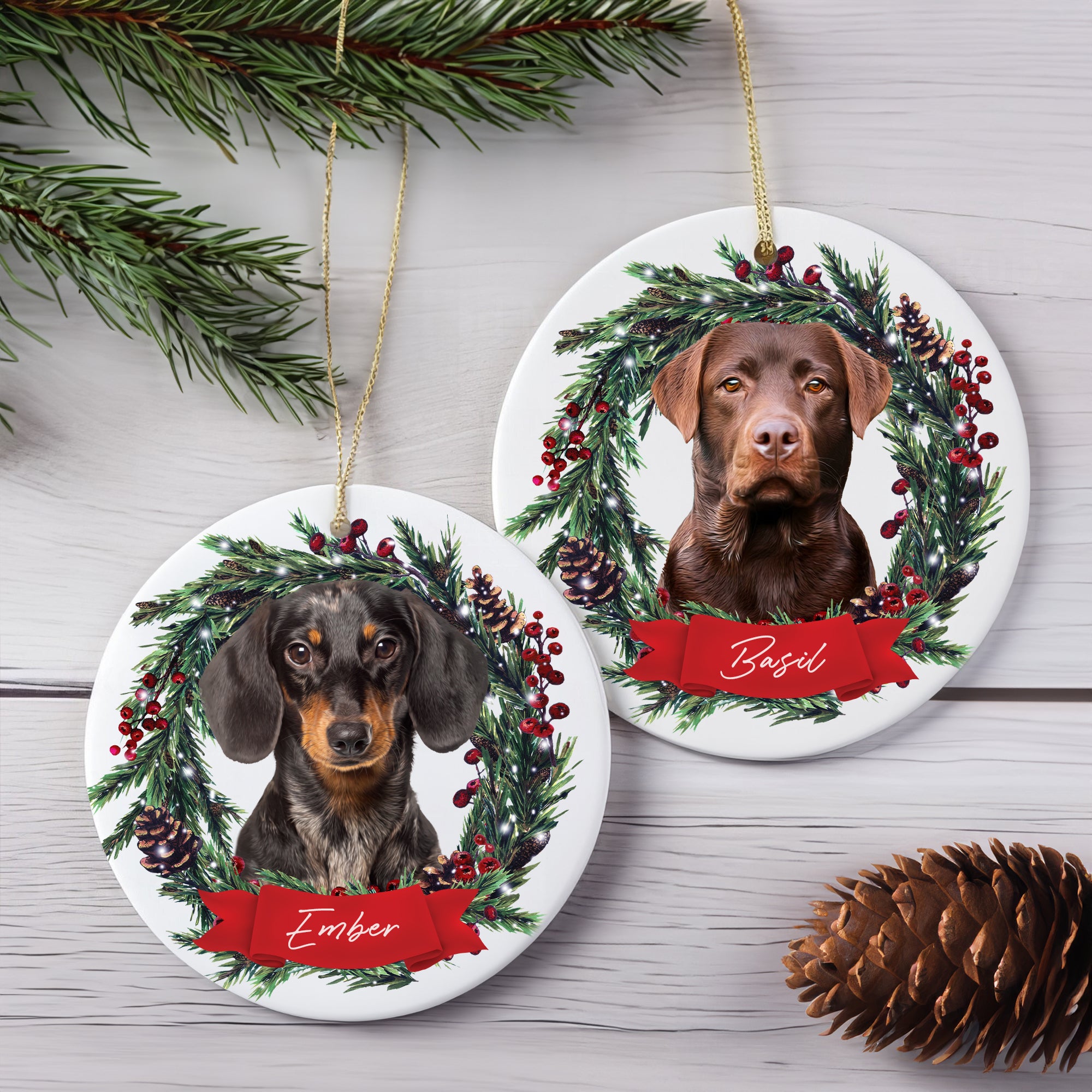 Custom Lovely Pet Photo, Personalized Double-Side Printed Ceramic Ornament - Christmas Gift For Pet Lovers
