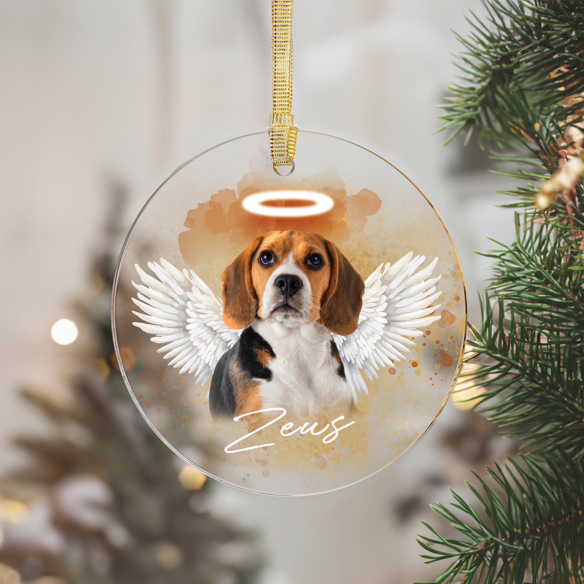 Pet Memorial Angel Wings Custom Photo, Personalized One-Side Printed Acrylic Ornament - Christmas Gift For Pet Lovers