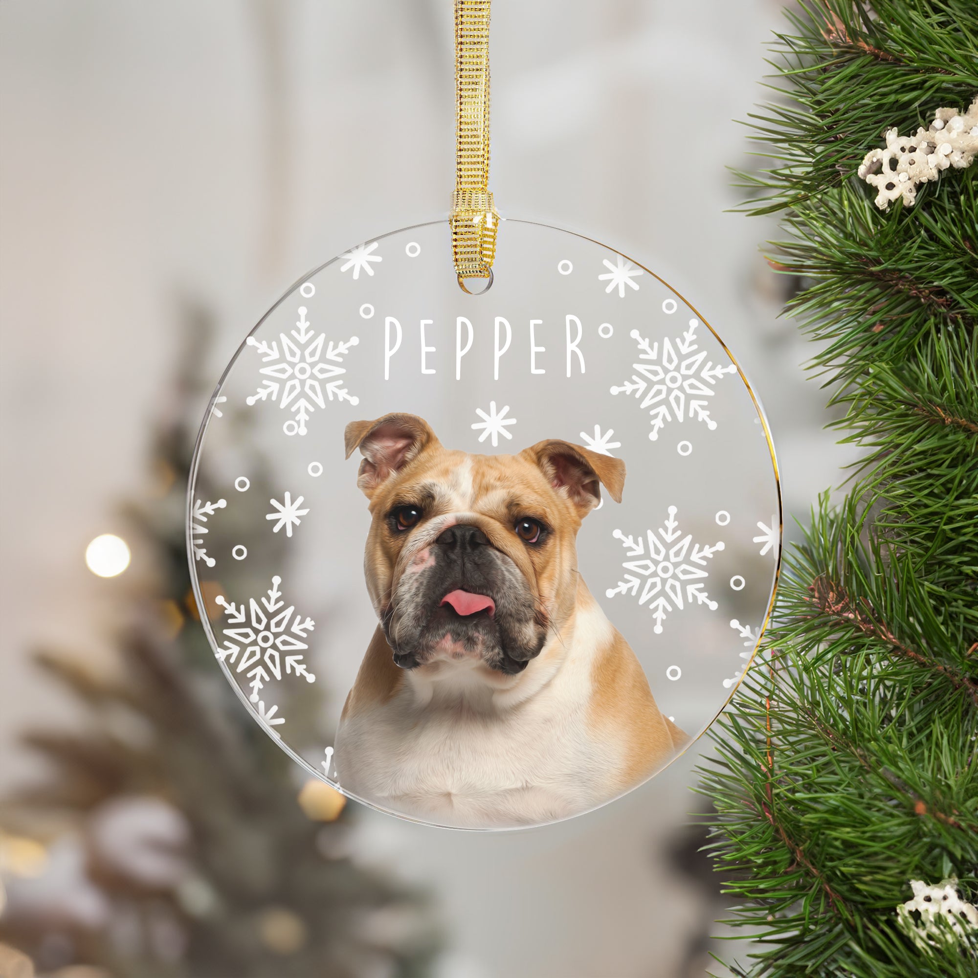 Custom Charming Pet Photo, Personalized One-Side Printed Snowflake Acrylic Ornament - Christmas Gift For Pet Owners