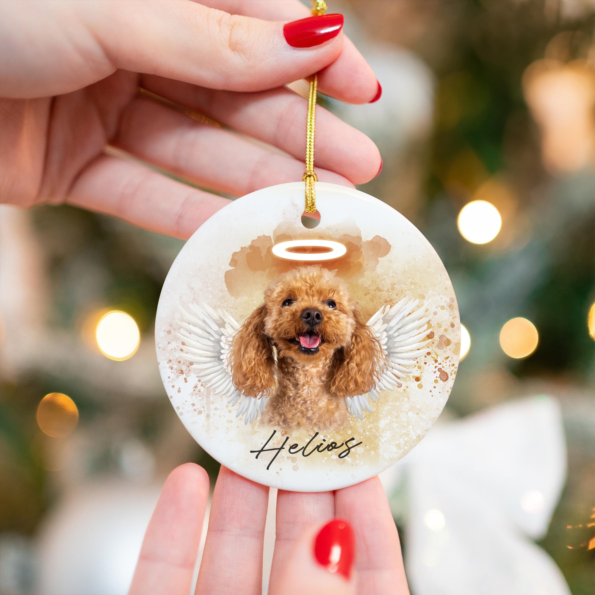Pet Memorial Angel Wings Custom Photo, Personalized One-Side Printed Ceramic Ornament - Christmas Gift For Pet Lovers