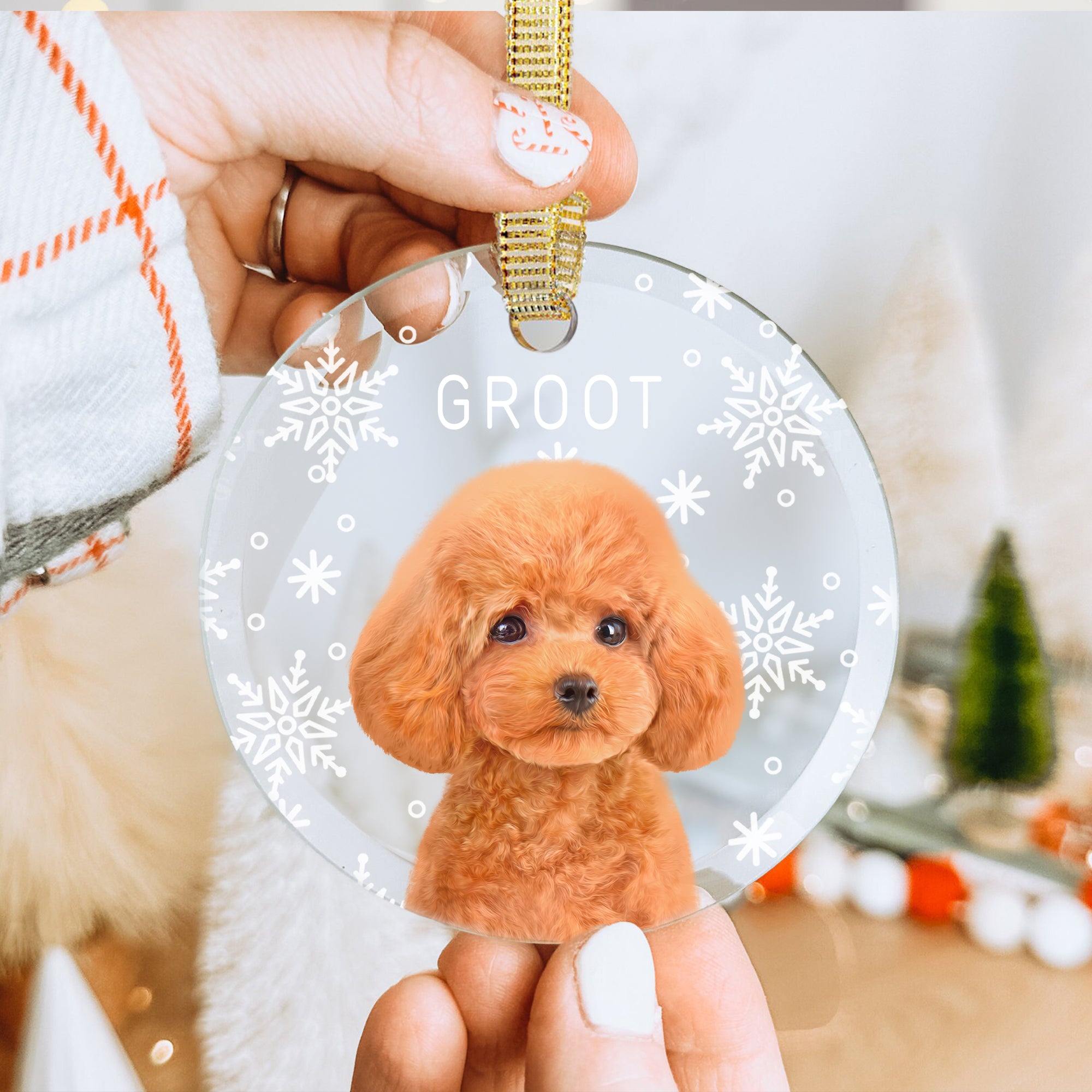 Custom Charming Pet Photo, Personalized One-Side Printed Glass Ornament - Christmas Gift For Pet Owners