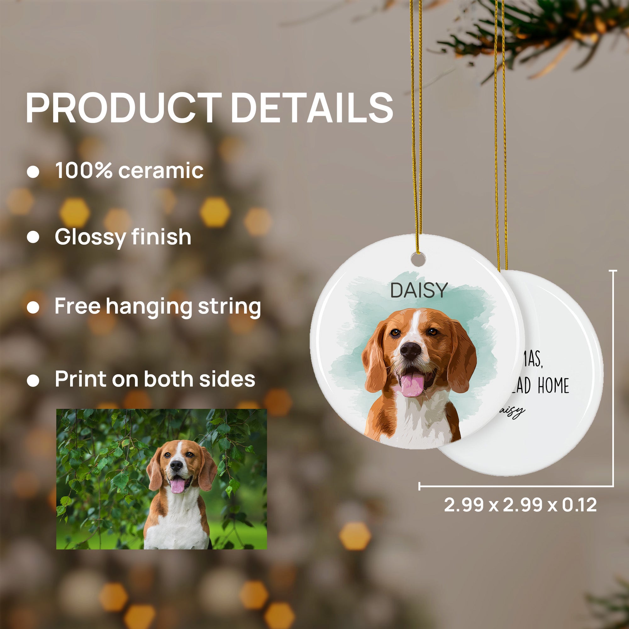 Pet Memorial Custom Photo, Personalized Double-Side Printed Ceramic Ornament - Christmas Gift For Pet Lovers