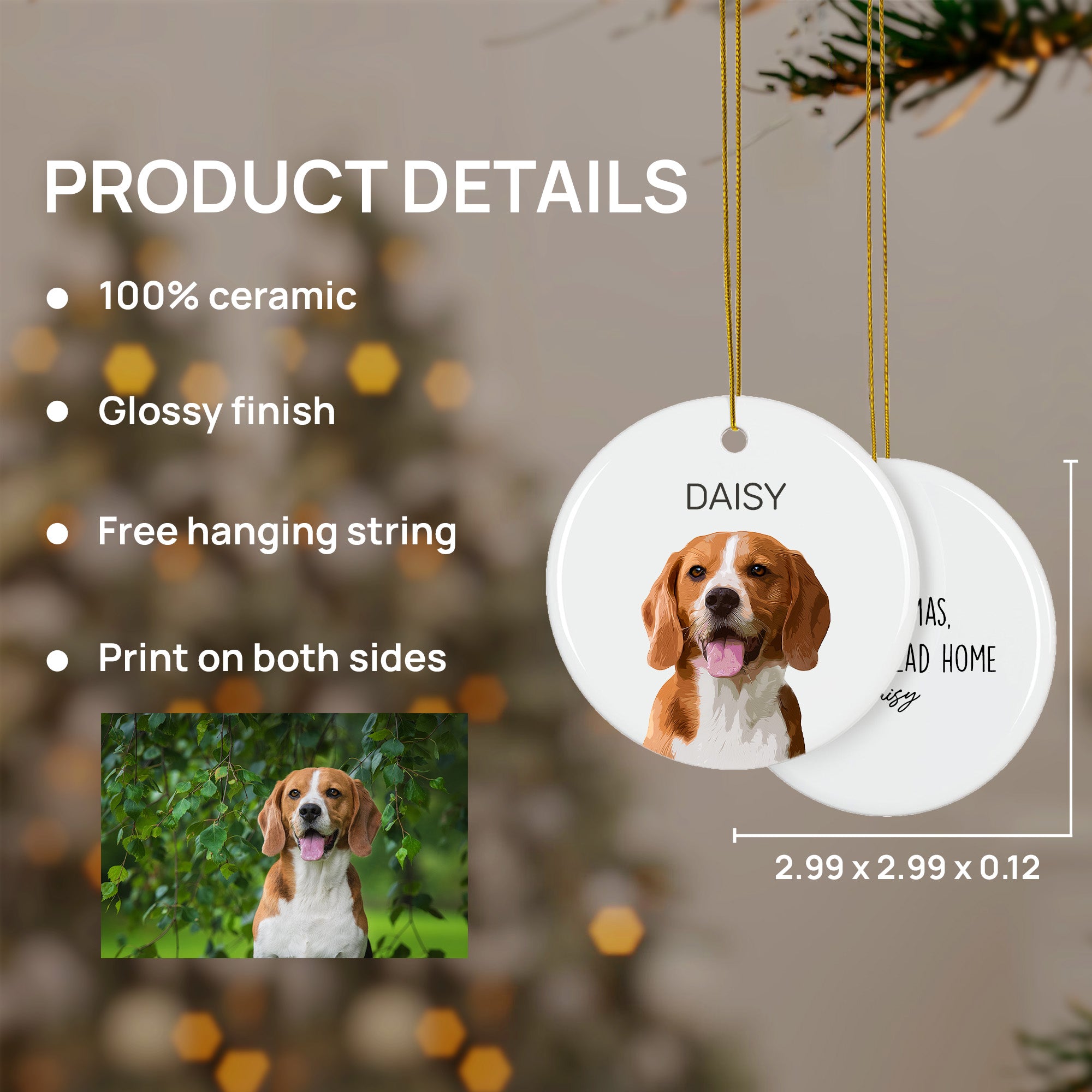 Custom Super Cute Pet Photo, Personalized Double-Side Printed Ceramic Ornament - Christmas Gift For Pet Lovers