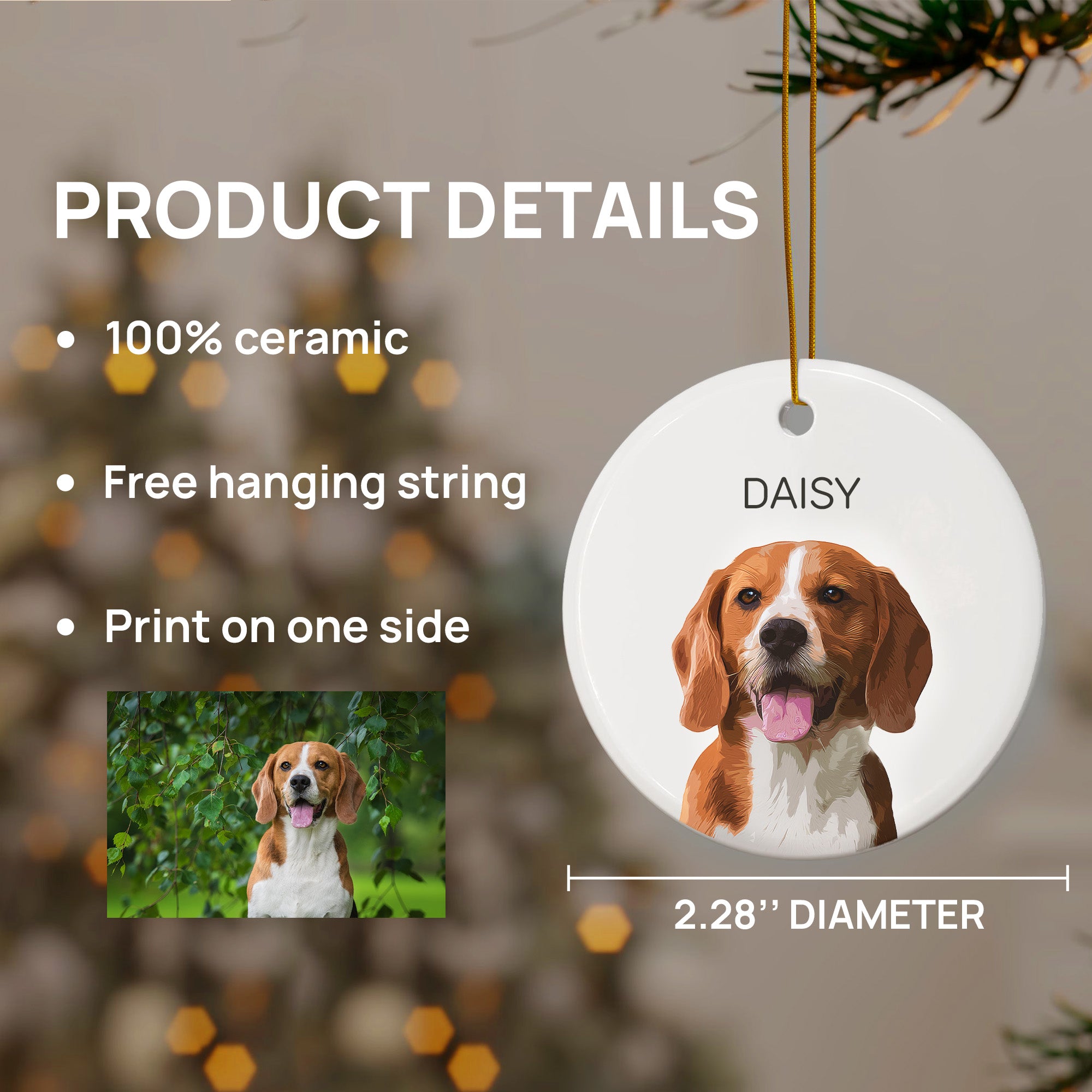 Custom Lovely Pet Photo, Personalized One-Side Printed Ceramic Ornament - Christmas Gift For Pet Lovers