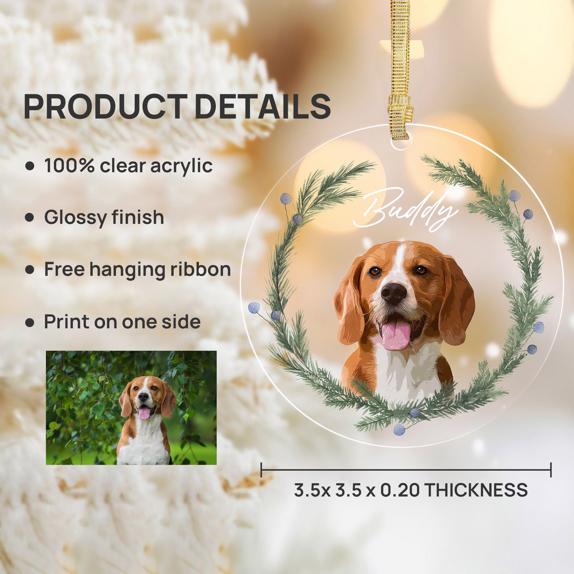 Custom Super Cute Pet Photo, Personalized One-Side Printed Acrylic Ornament - Christmas Gift For Pet Lovers