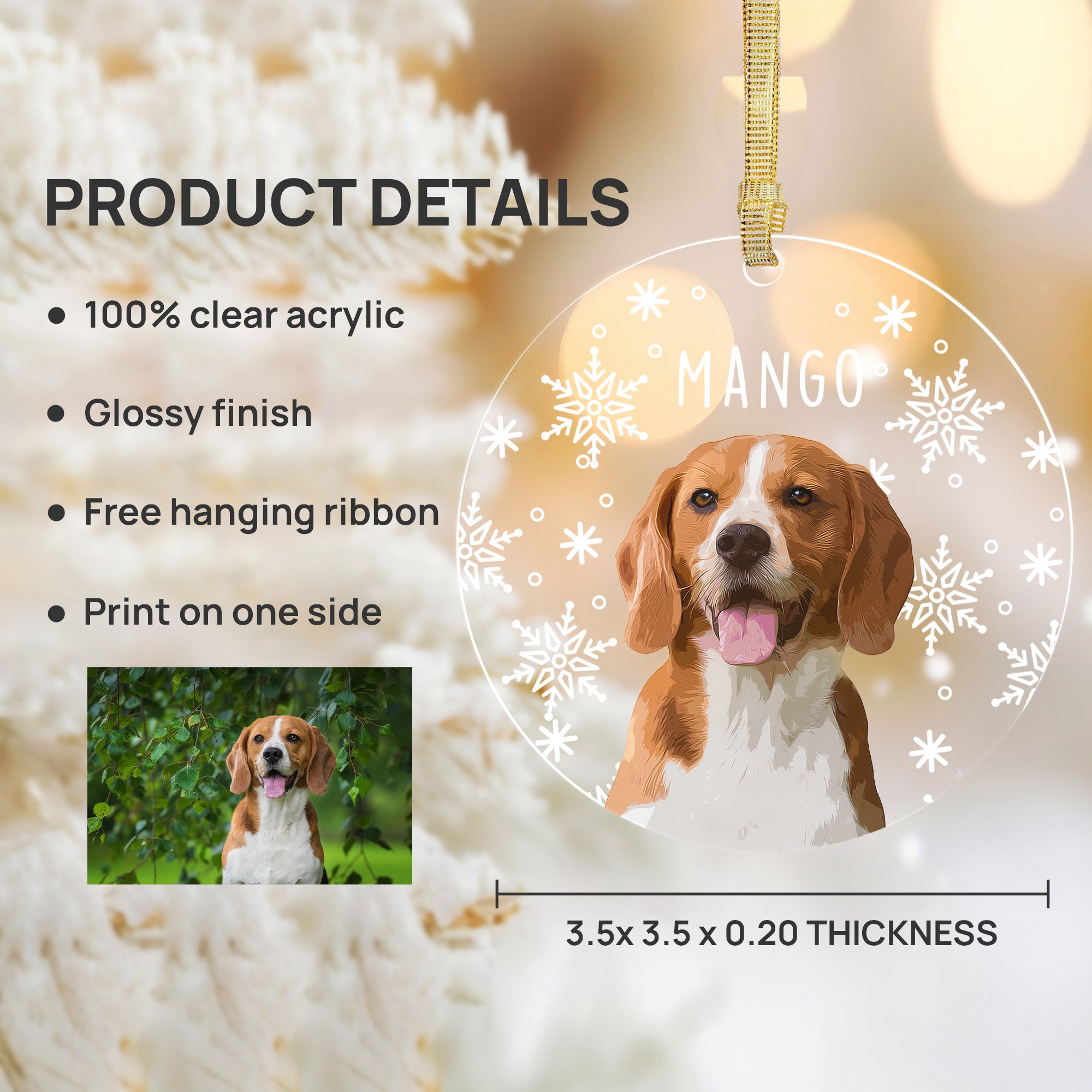 Custom Super Cute Pet Photo, Personalized One-Side Printed Snowflake Acrylic Ornament - Christmas Gift For Pet Owners