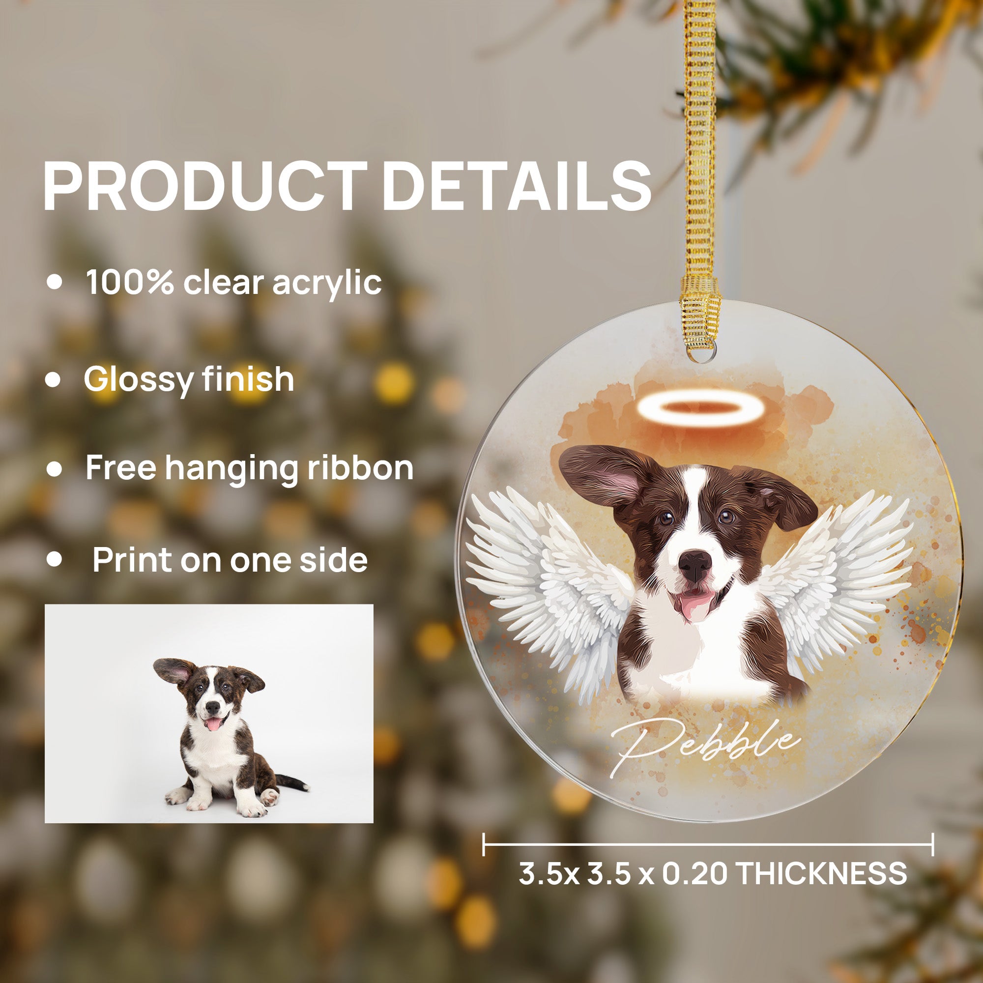 Pet Loss Angel Wings Custom Photo, Personalized One-Side Printed Acrylic Ornament - Christmas Gift For Pet Lovers