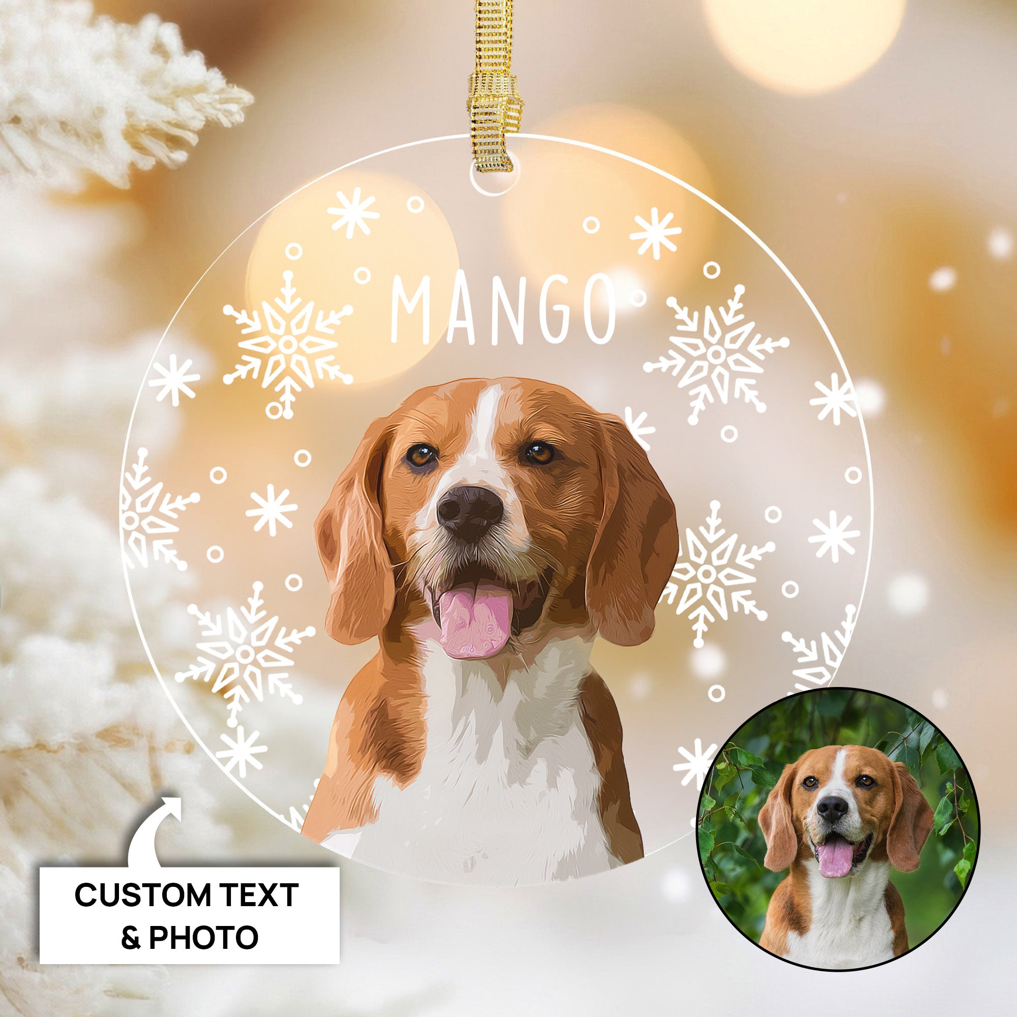Custom Super Cute Pet Photo, Personalized One-Side Printed Snowflake Acrylic Ornament - Christmas Gift For Pet Owners