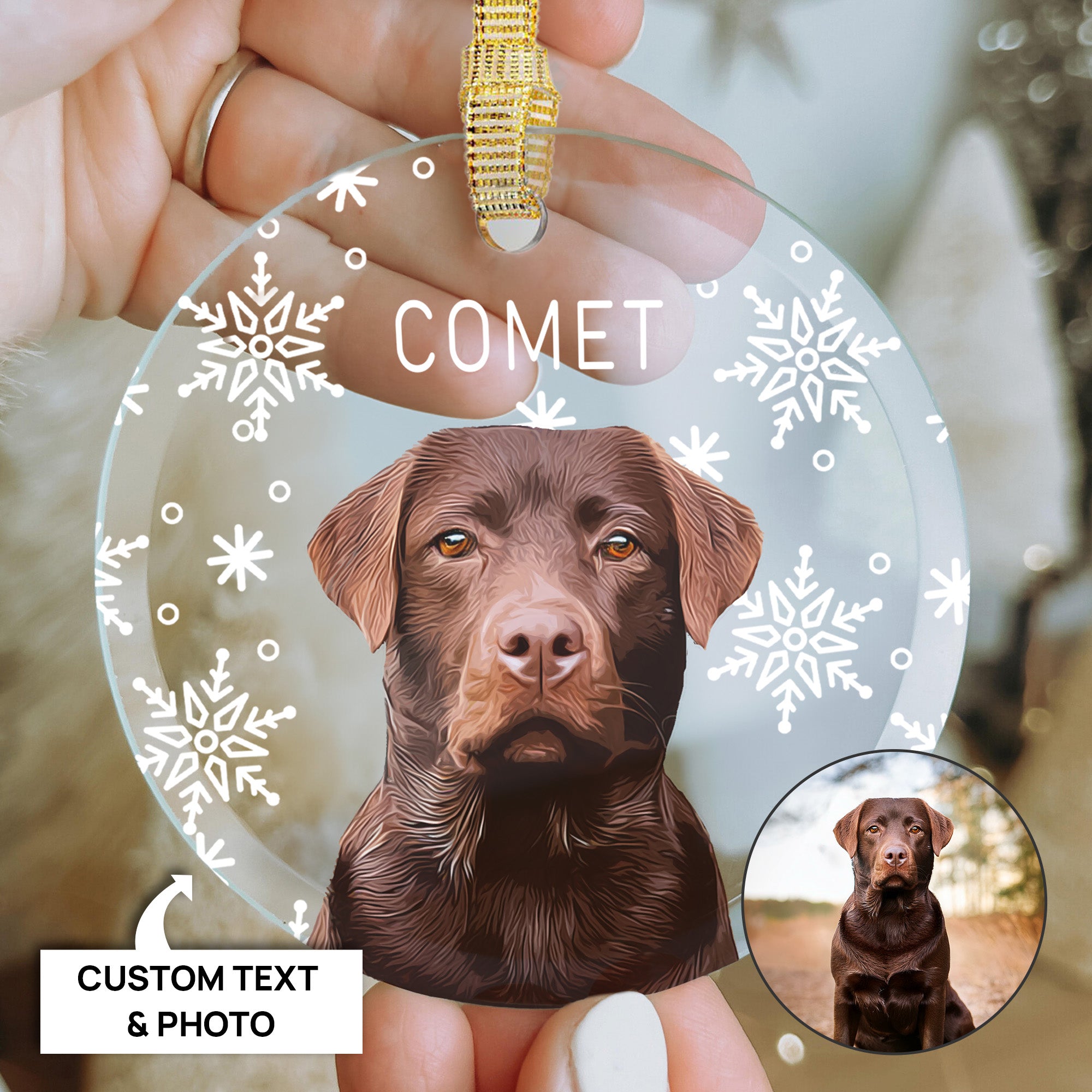 Custom Super Cute Pet Photo, Personalized One-Side Printed Glass Ornament - Christmas Gift For Pet Owners