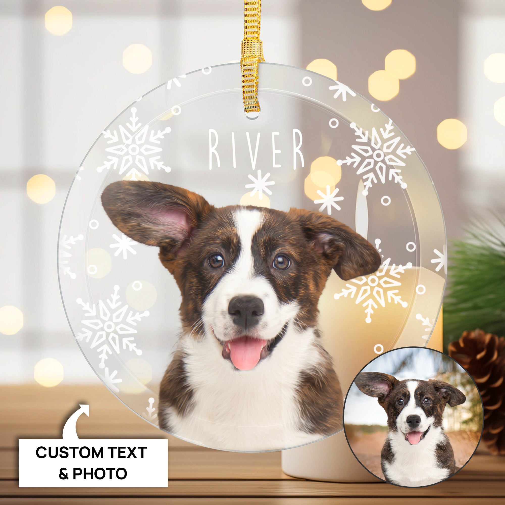 Custom Charming Pet Photo, Personalized One-Side Printed Glass Ornament - Christmas Gift For Pet Owners