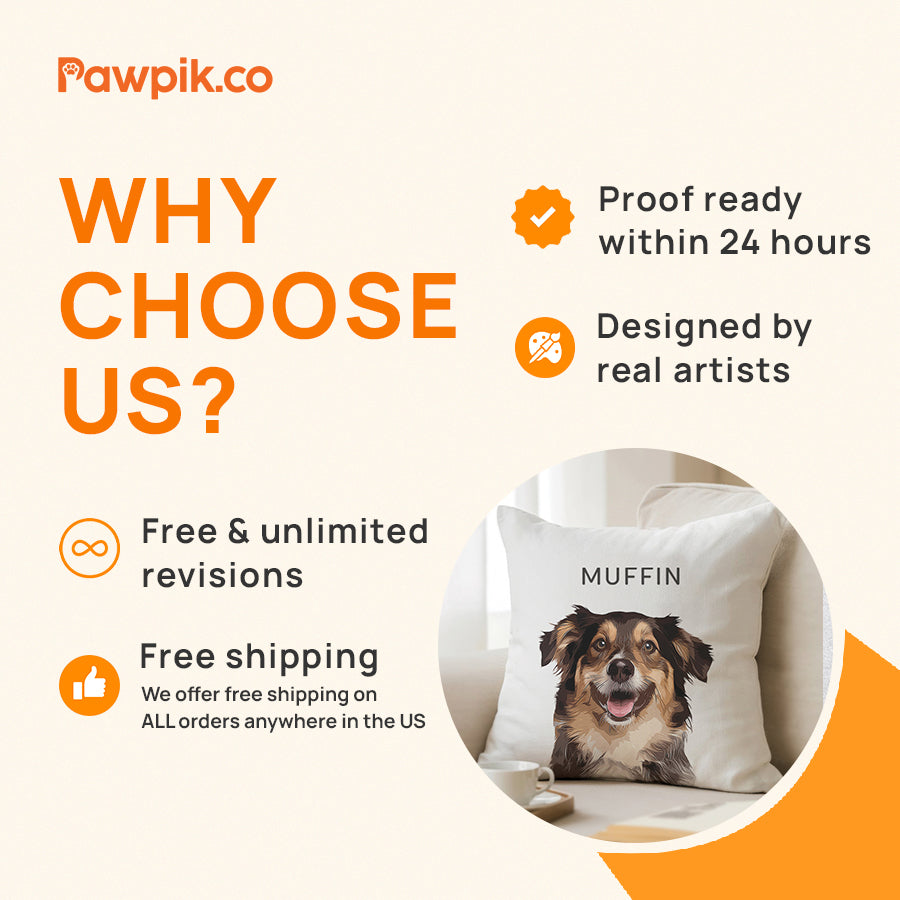 Super Cute Customized Pet Portrait Square Pillow - Gift For Dog Lovers